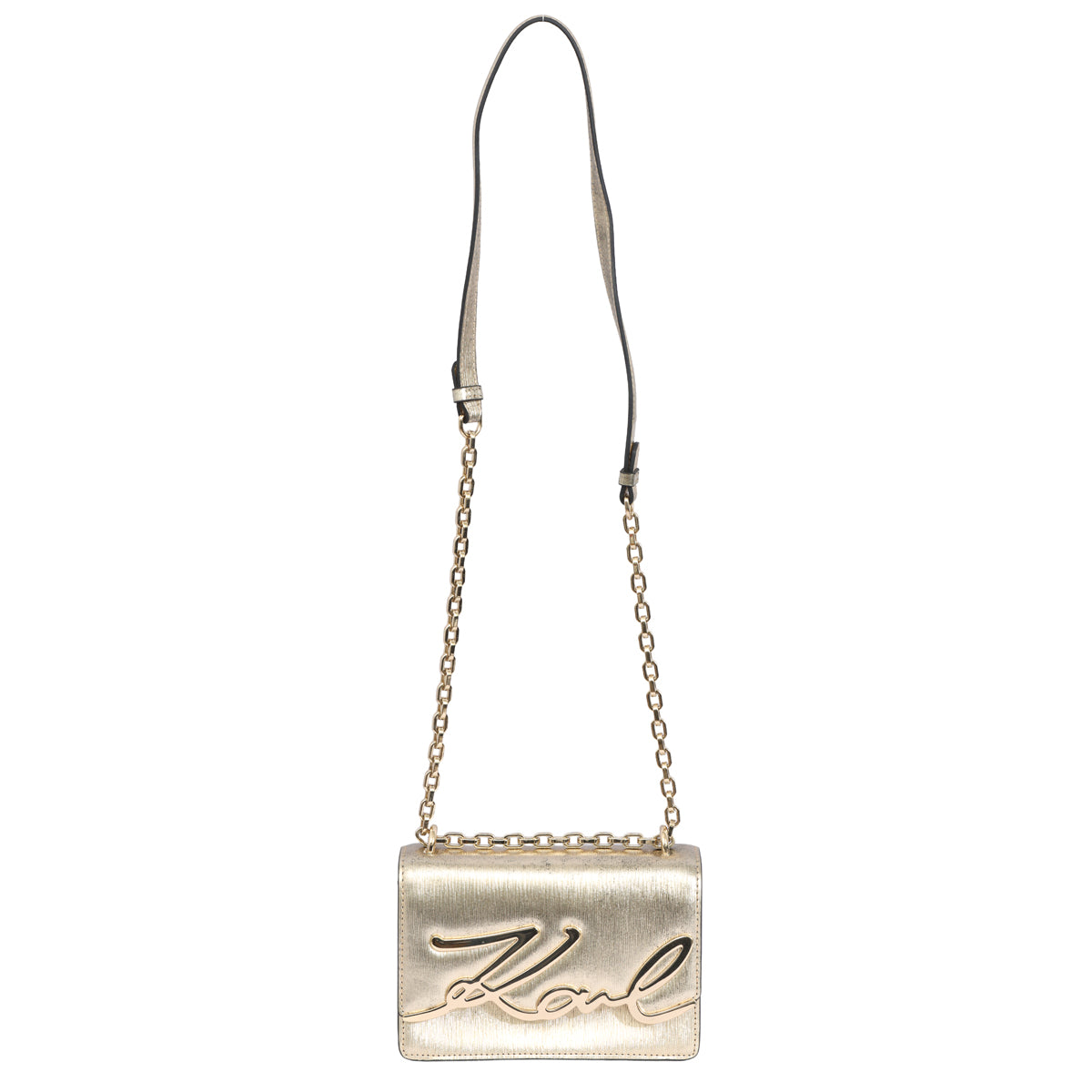 KARL LAGERFELD SIGNATURE METALLIC CROSSBODY BAG