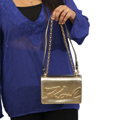 KARL LAGERFELD SIGNATURE METALLIC CROSSBODY BAG