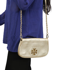 TORY BURCH BRITTEN GOLD LEATHER CROSSBODY BAG