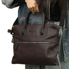 SALVATORE FERRAGAMO BROWN LEATHER LAPTOP BAG 