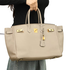 HERMES BIRKIN 35 GRIS TOURTERELLE TOGO  LEATHER HANDBAG 