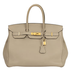 HERMES BIRKIN 35 GRIS TOURTERELLE TOGO  LEATHER HANDBAG 