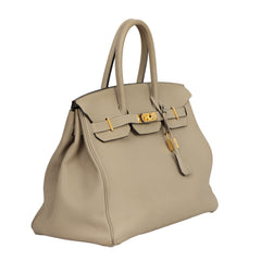 HERMES BIRKIN 35 GRIS TOURTERELLE TOGO  LEATHER HANDBAG 