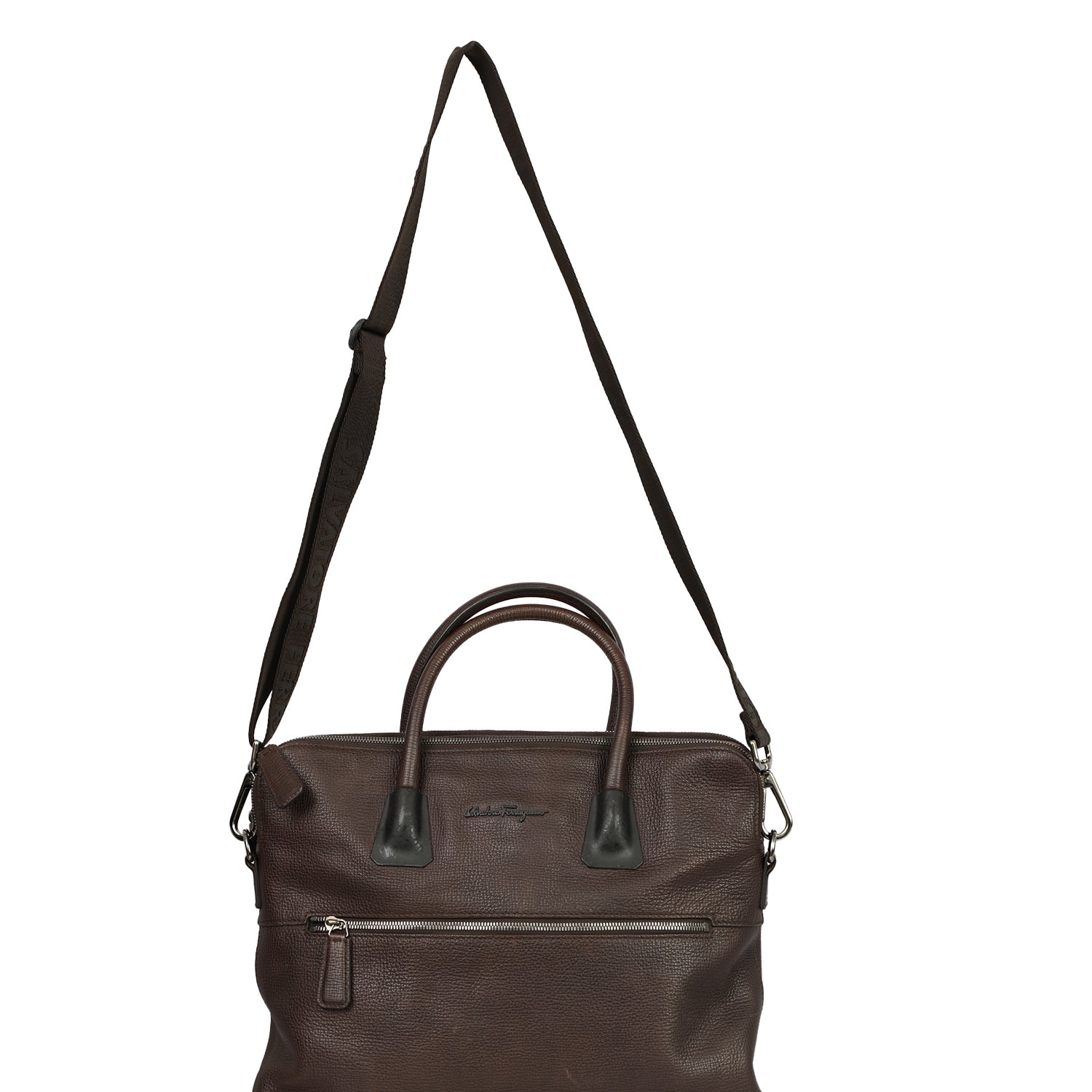 SALVATORE FERRAGAMO BROWN LEATHER LAPTOP BAG 