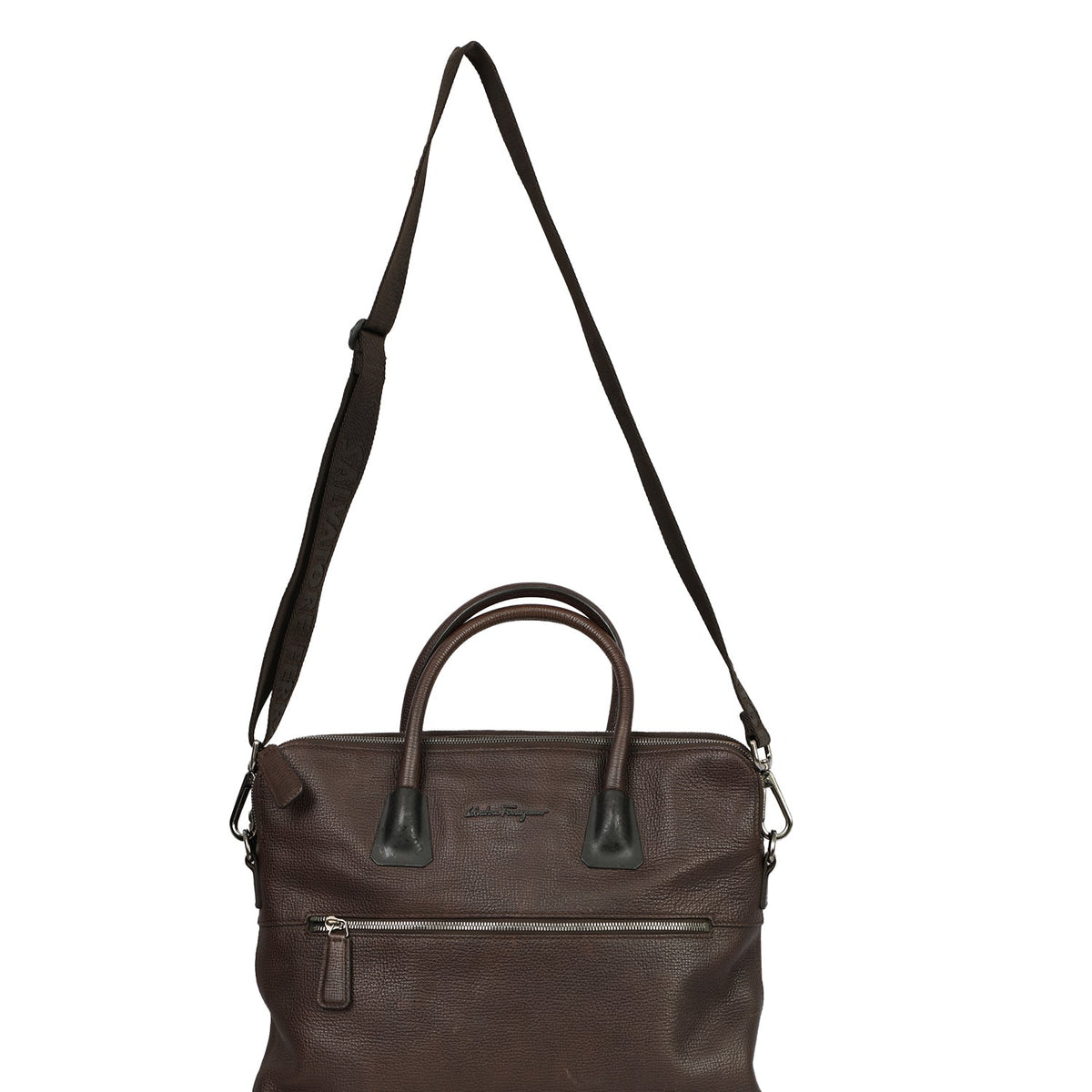 SALVATORE FERRAGAMO BROWN LEATHER LAPTOP BAG 