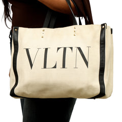 VALENTINO GARAVANI VLTN LOGO CANVAS SHOPPING TOTE