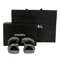 CHANEL EU 39 INTERLOCKING CC LEATHER SLINGBACK SANDALS