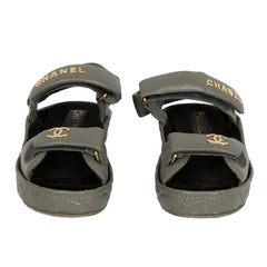 CHANEL EU 39 INTERLOCKING CC LEATHER SLINGBACK SANDALS