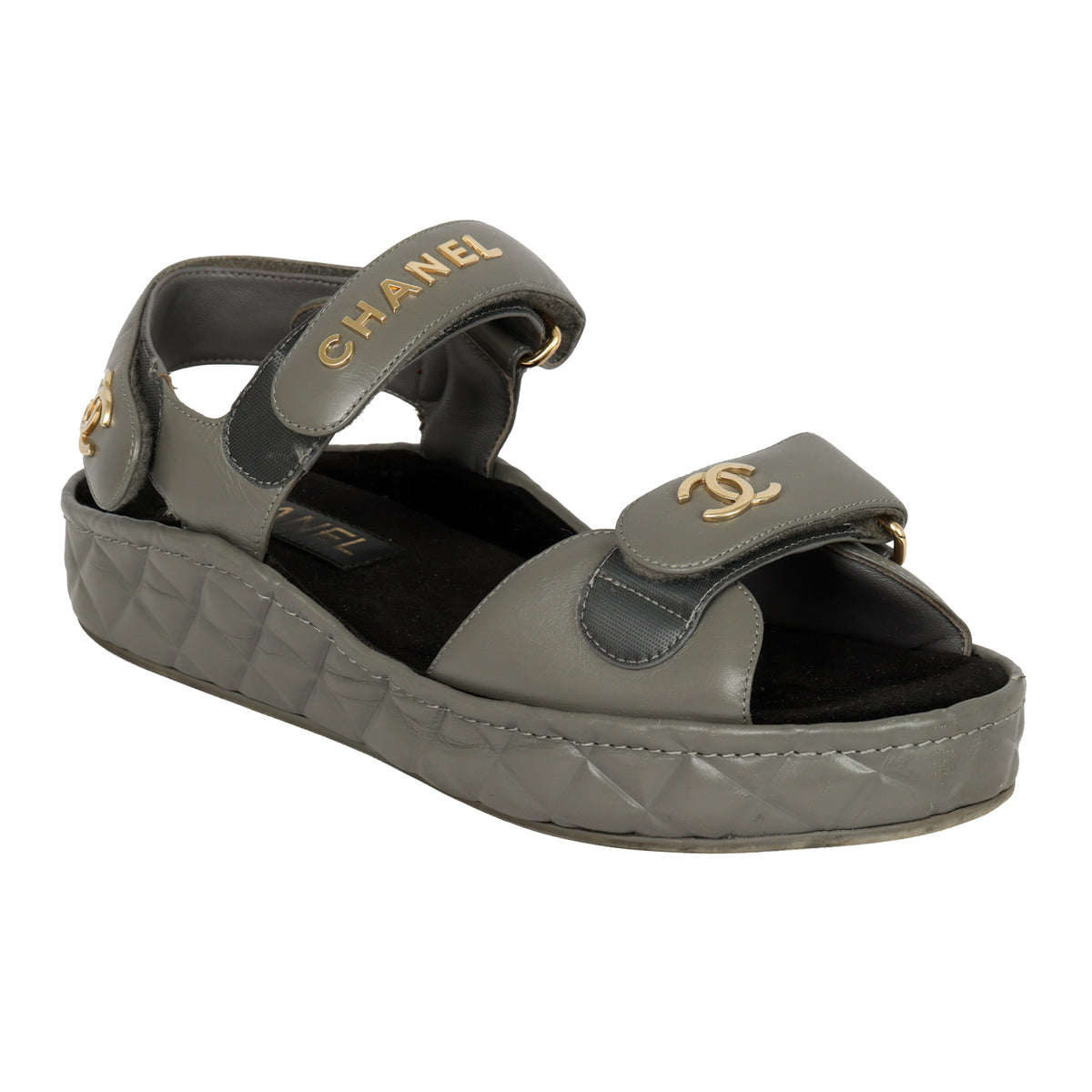 CHANEL EU 39 INTERLOCKING CC LEATHER SLINGBACK SANDALS