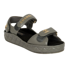 CHANEL EU 39 INTERLOCKING CC LEATHER SLINGBACK SANDALS