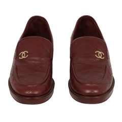 CHANEL EU 40 BURDUNGY CC CAVIAR LEATHER LOAFERS