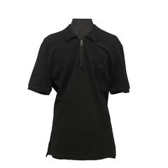 SALVATORE FERRAGAMO SIZE-XL BLACK POLO ZIP COLLAR T-SHIRT