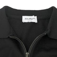 SALVATORE FERRAGAMO SIZE-XL BLACK POLO ZIP COLLAR T-SHIRT