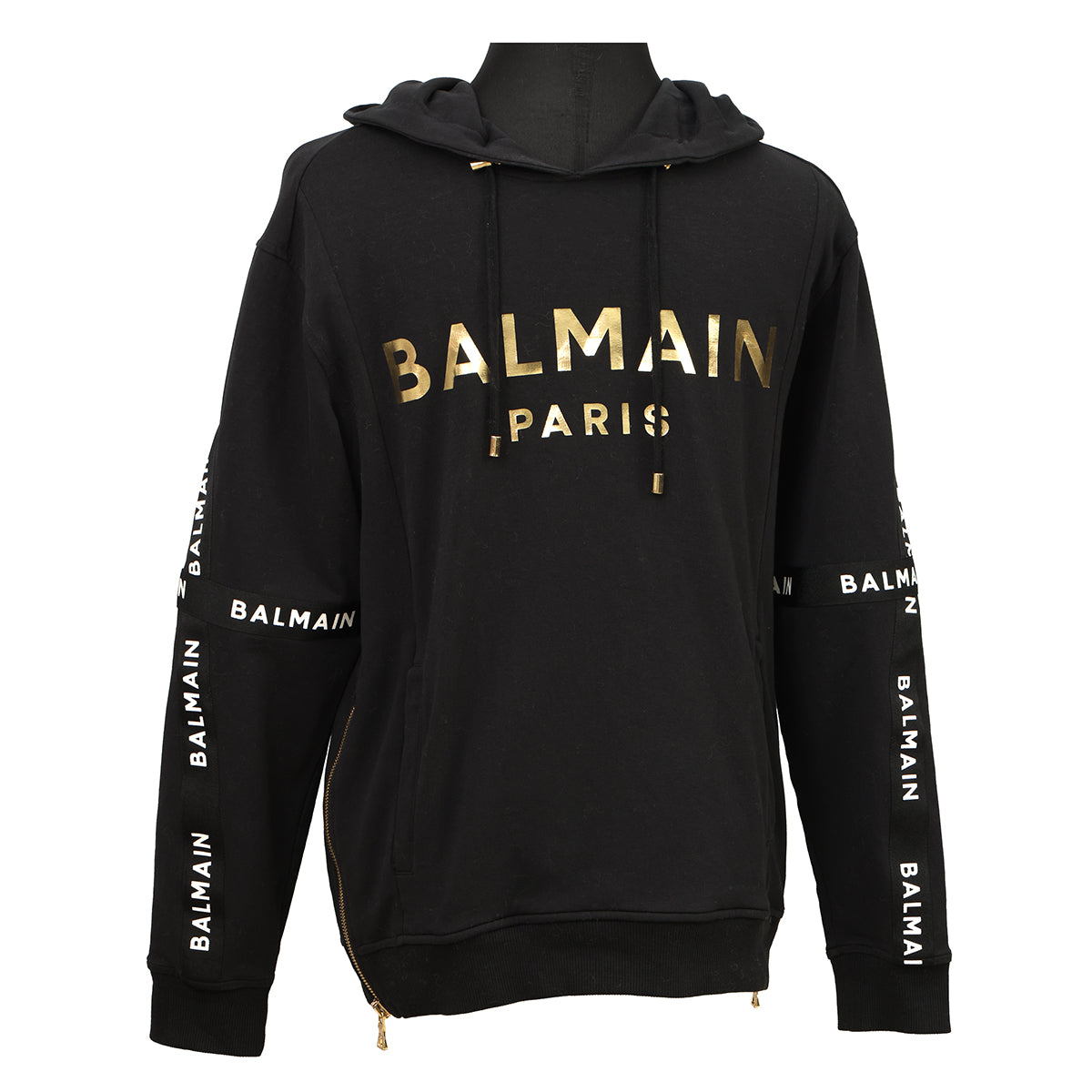 BALMAIN SIZE-S BLACK LOGO HOODIE 