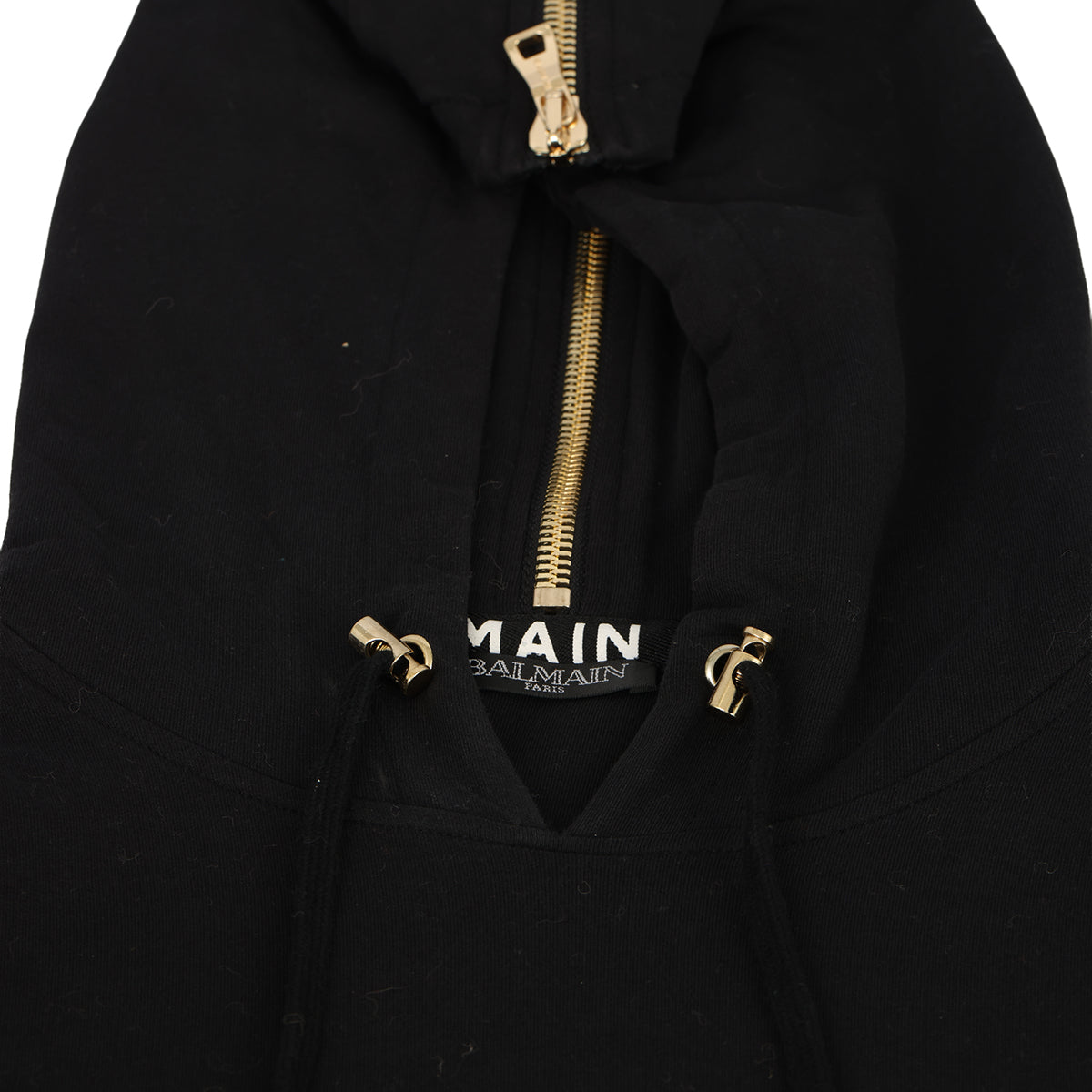 BALMAIN SIZE-S BLACK LOGO HOODIE 