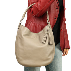 TORY BURCH GREY LEATHER THEA HOBO 