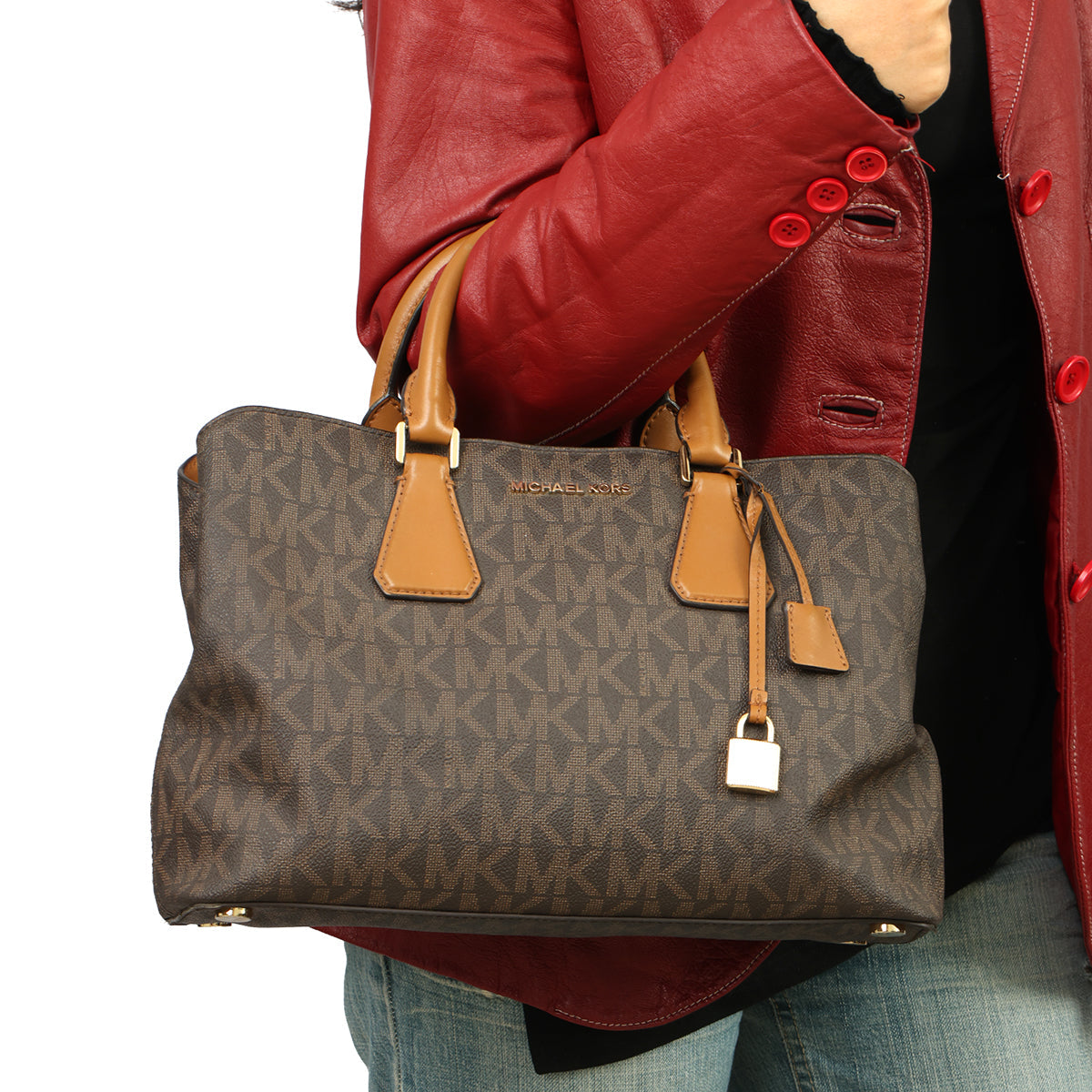 MICHAEL KORS BROWN SIGNATURE  SATCHEL BAG 