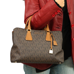 MICHAEL KORS BROWN SIGNATURE  SATCHEL BAG 