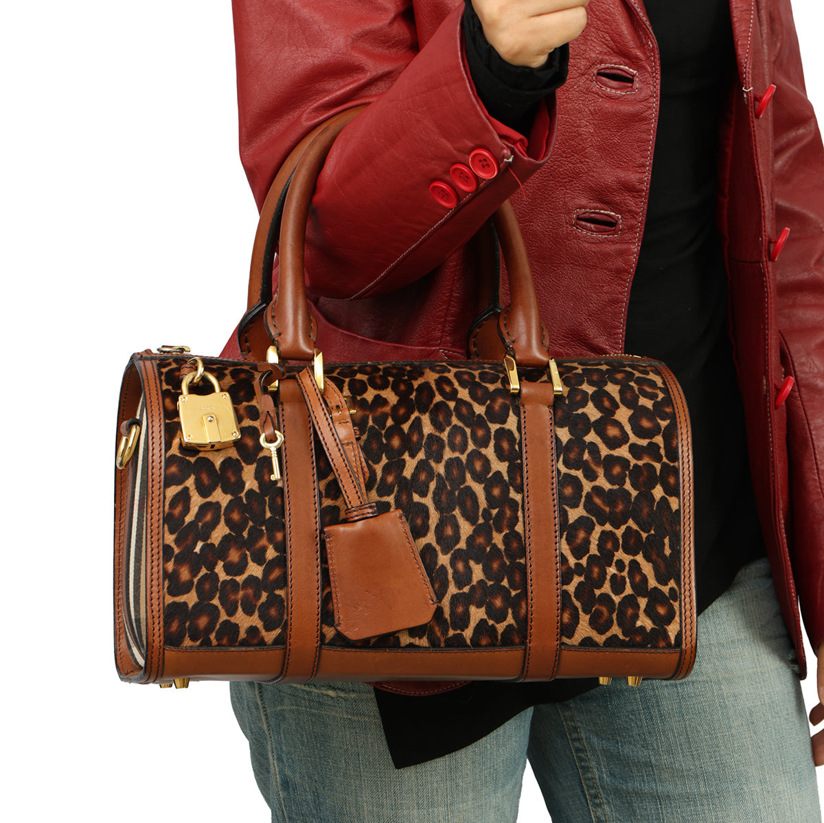 BURBERRYLEOPARD POY HAIR HOUSE CHECK  BOSTON BAGS 