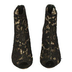 DOLCE&GABBANA EU-36 BLACK FLORAL LACE ANKLE BOOTS 