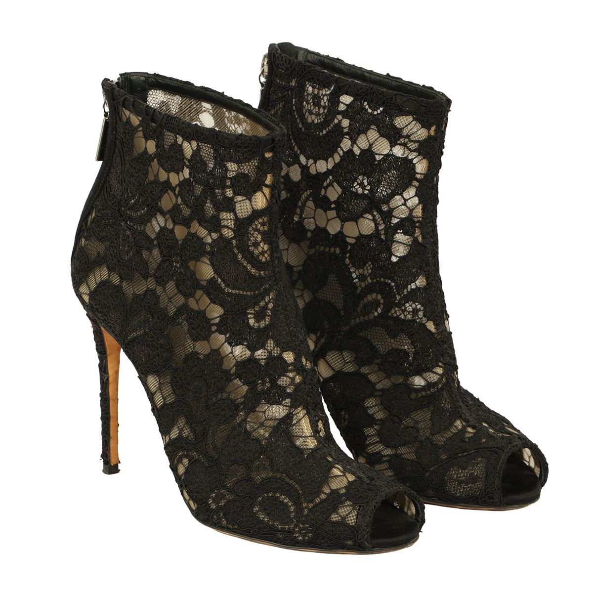 DOLCE&GABBANA EU-36 BLACK FLORAL LACE ANKLE BOOTS 