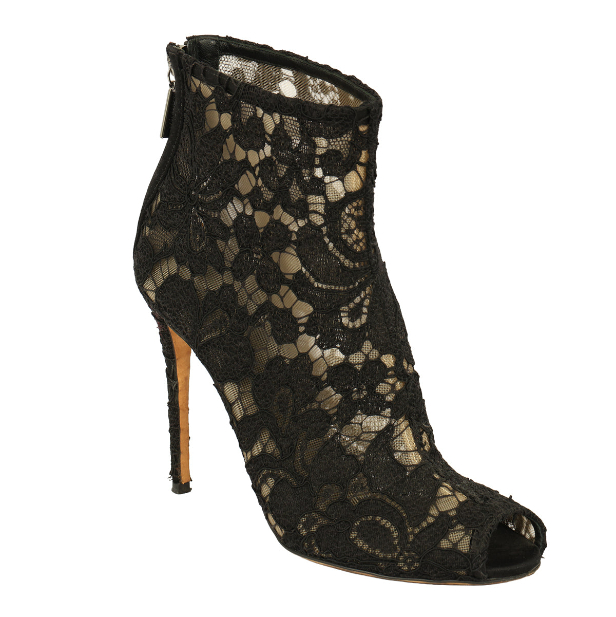 DOLCE&GABBANA EU-36 BLACK FLORAL LACE ANKLE BOOTS 
