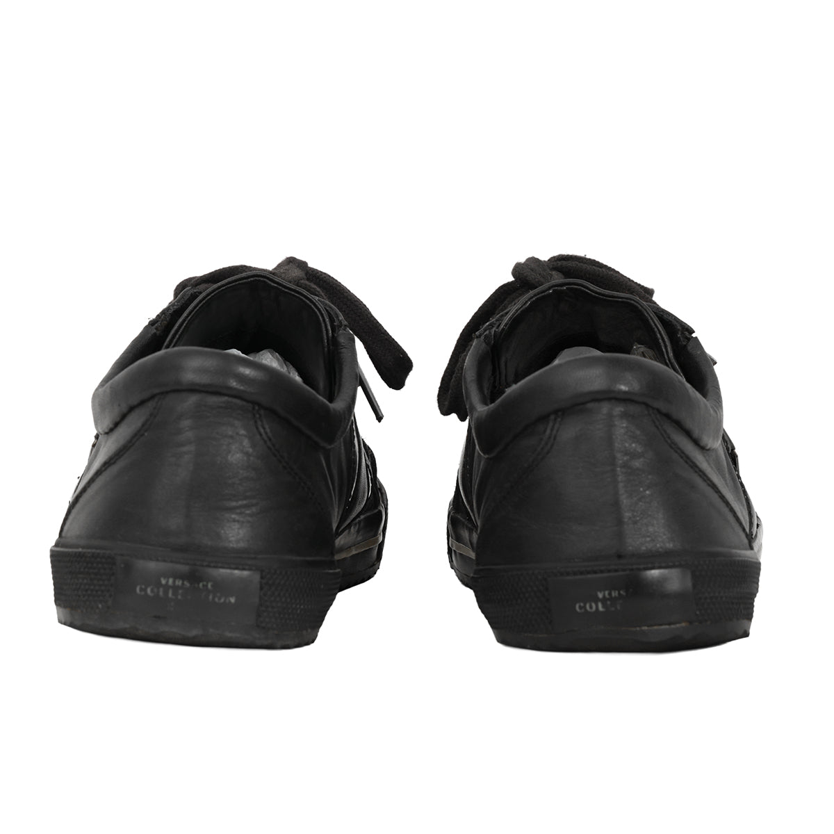 VERSACE COLLECTION EU-40 BLACK LEATHER SNEAKERS 