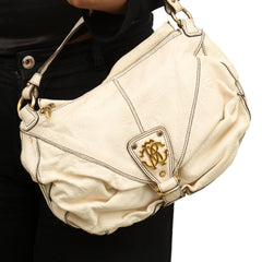 Roberto Cavalli Ruched Leather RC Crest Hobo Bag