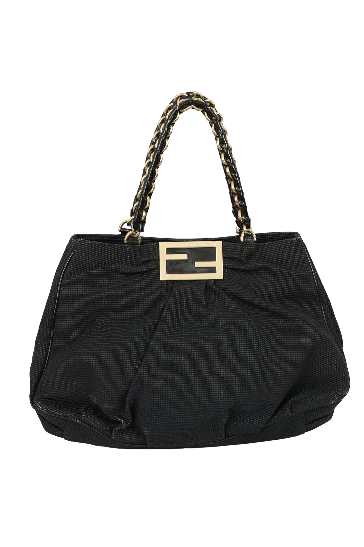 Fendi Black Textured Fabric Mia Shoulder Bag