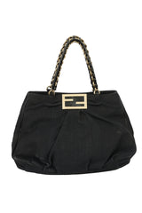 Fendi Black Textured Fabric Mia Shoulder Bag