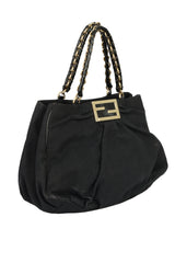 Fendi Black Textured Fabric Mia Shoulder Bag