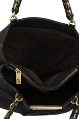 Fendi Black Textured Fabric Mia Shoulder Bag