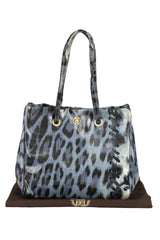 Roberto Cavalli Blue Leopard Print Handbag