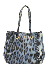 Roberto Cavalli Blue Leopard Print Handbag