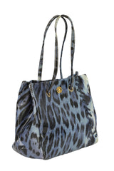 Roberto Cavalli Blue Leopard Print Handbag