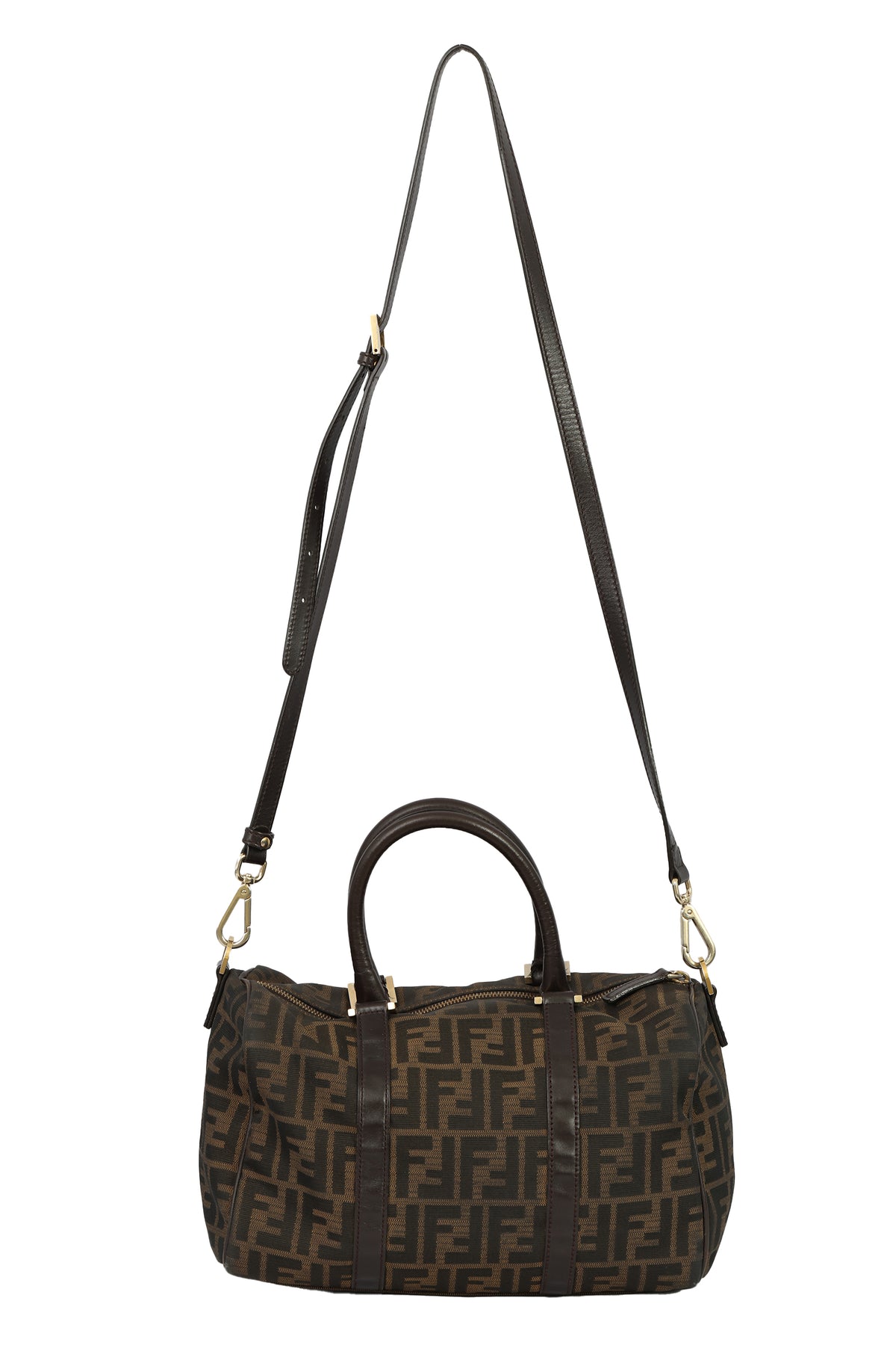 Fendi Medium Brown Zucca Canvas Boston Bag