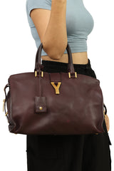 Yves Saint Laurent Burgundy Leather Cabas Y Ligne Tote