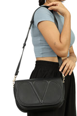 Valentino Garavani Black V Logo Walk Shoulder Bag