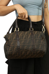 Fendi Medium Brown Zucca Canvas Boston Bag
