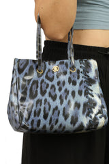Roberto Cavalli Blue Leopard Print Handbag