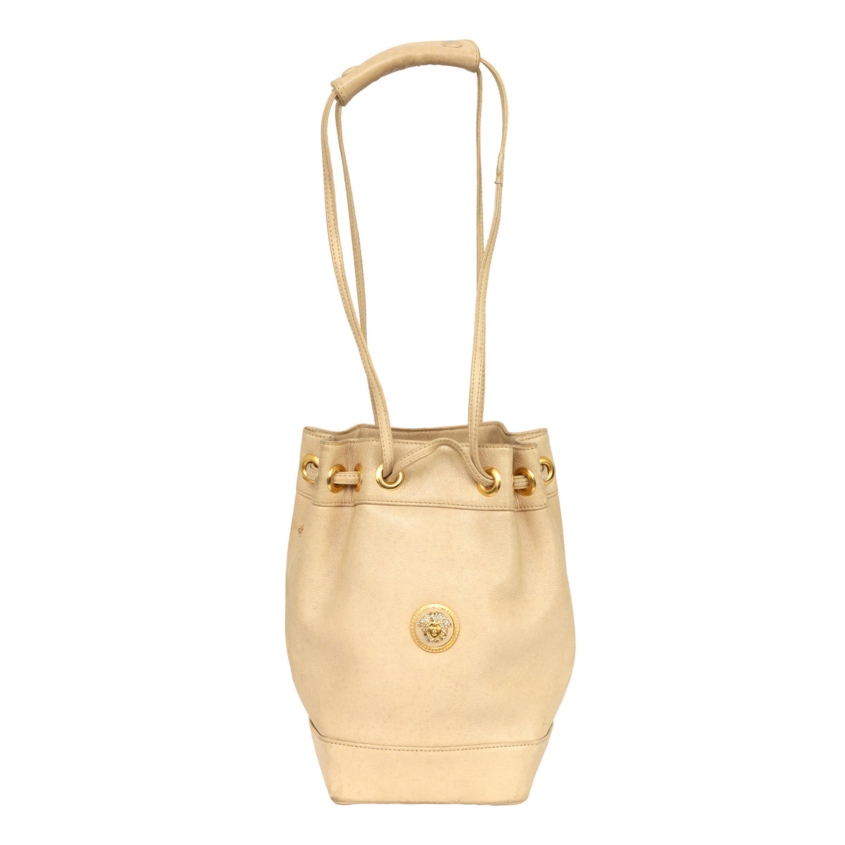 VERSACE LOGO BEIGE BUCKET BAG