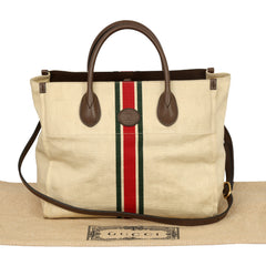 GUCCI CANVAS CALFSKIN WEB RETRO INTERLOCKING G TOTE BAG