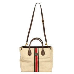 GUCCI CANVAS CALFSKIN WEB RETRO INTERLOCKING G TOTE BAG