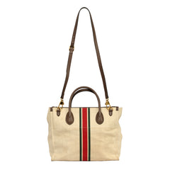 GUCCI CANVAS CALFSKIN WEB RETRO INTERLOCKING G TOTE BAG