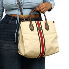GUCCI CANVAS CALFSKIN WEB RETRO INTERLOCKING G TOTE BAG