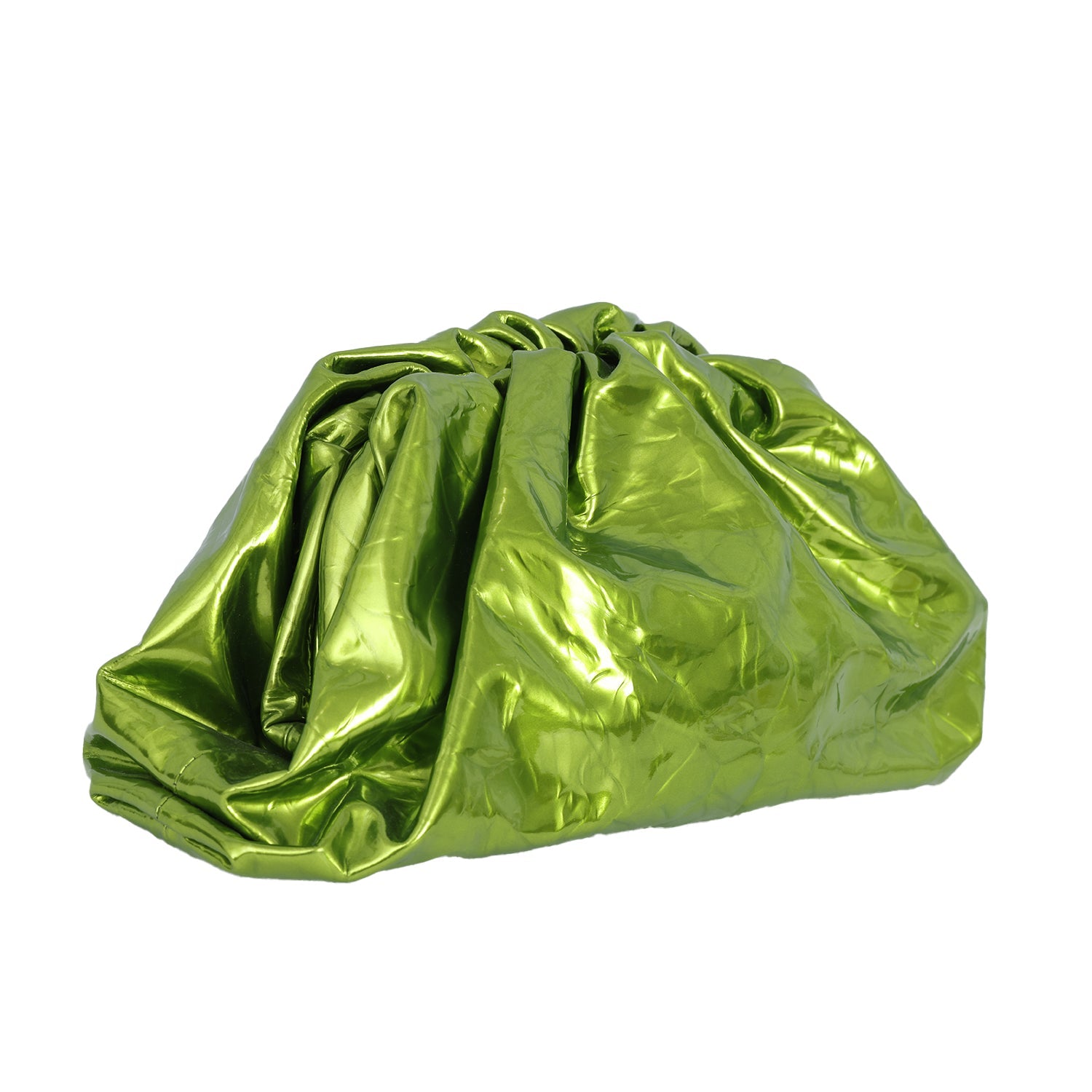 BOTTEGA VENETA GREEN METALLIC TEEN POUCH CLUTCH 