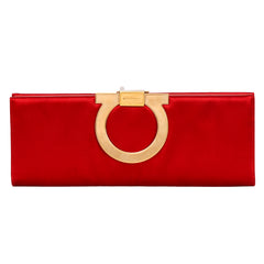 SALVATORE FERRAGAMO GANCINI RED SATIN CLUTCH