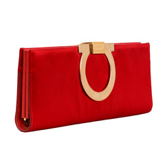 SALVATORE FERRAGAMO GANCINI RED SATIN CLUTCH