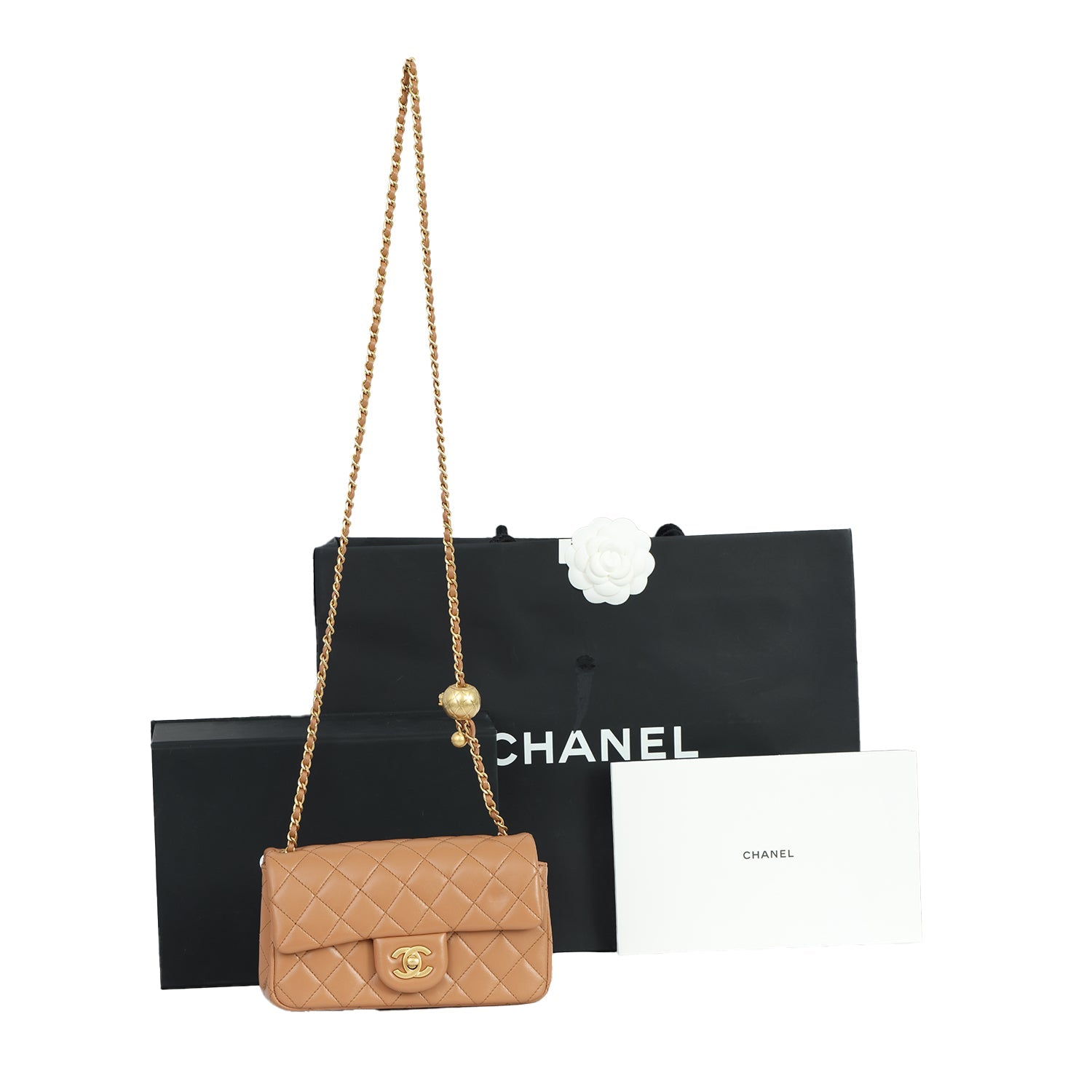 CHANEL BROWN PEARL CRUSH FLAP HANDBAG 