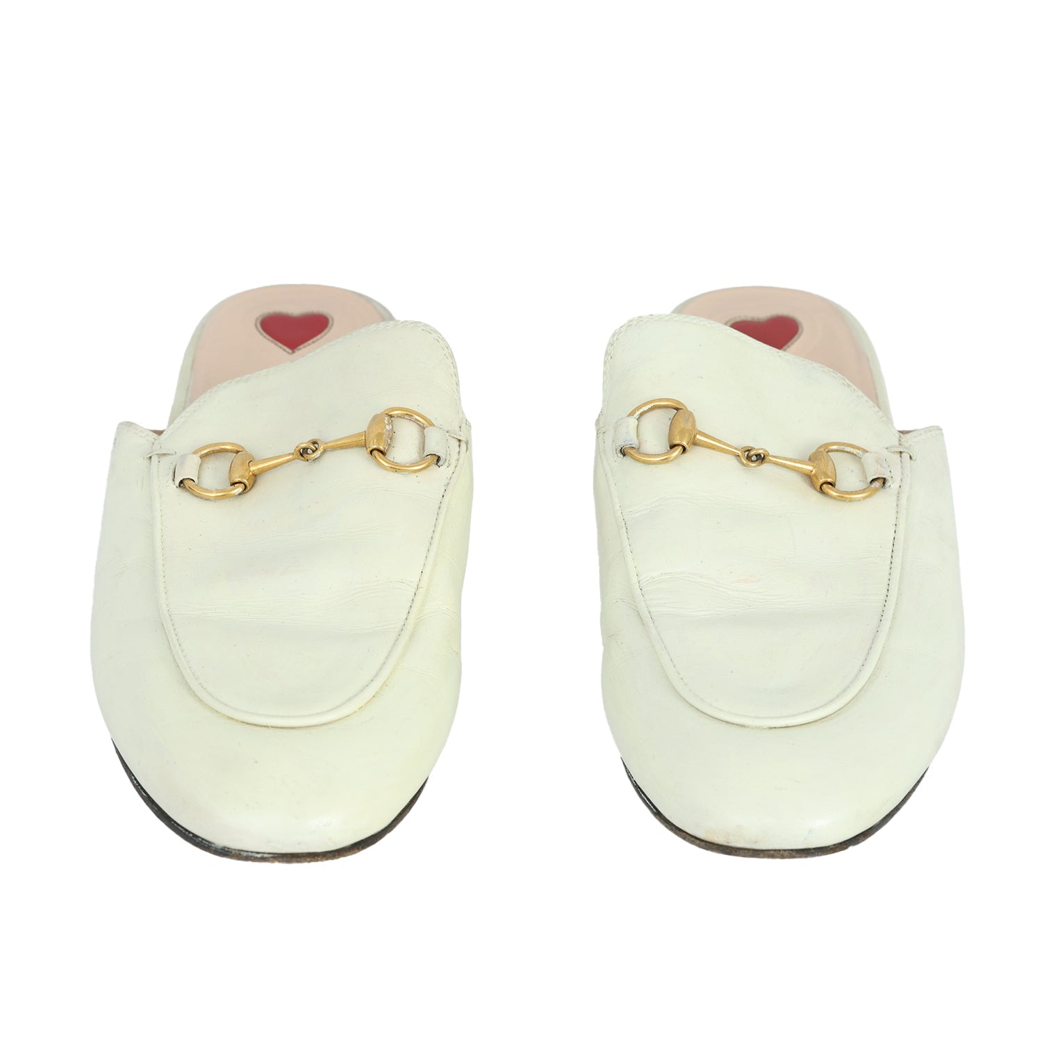 GUCCI EU- 38 WHITE HORSEBIT LEATHER MULES 